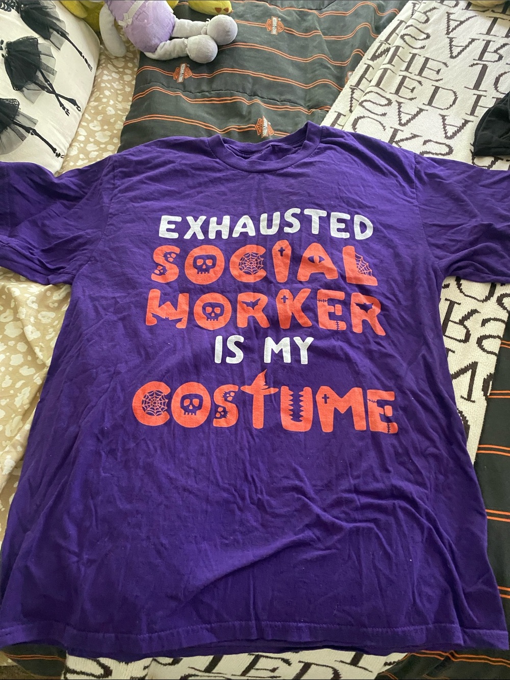 Exhausted Social Worker Is My Costume Tee - Purple